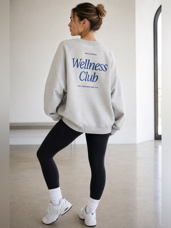 Wilo The Label Tops - WILO The Label Wellness Club Oversized Sweatshirt Gray Blue Large